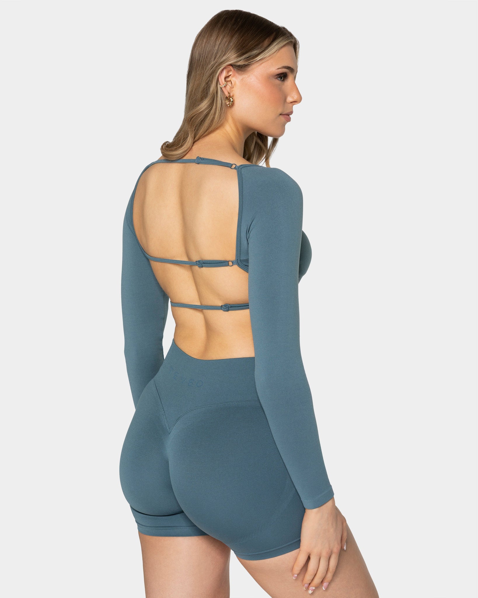 Rückenfreies Langarmshirt für Damen „Teal“